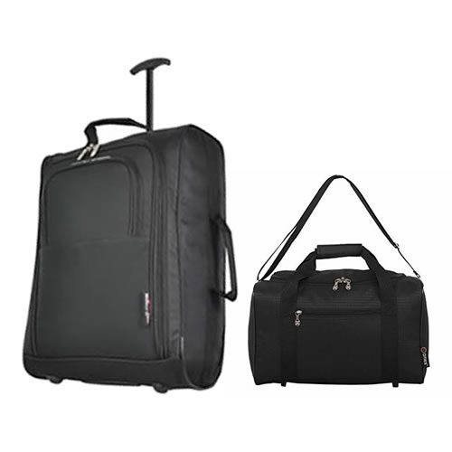 Travel Buddies Overseat 55x40x20cm & Underseat 35x20x20cm Cabin Bag Set Black